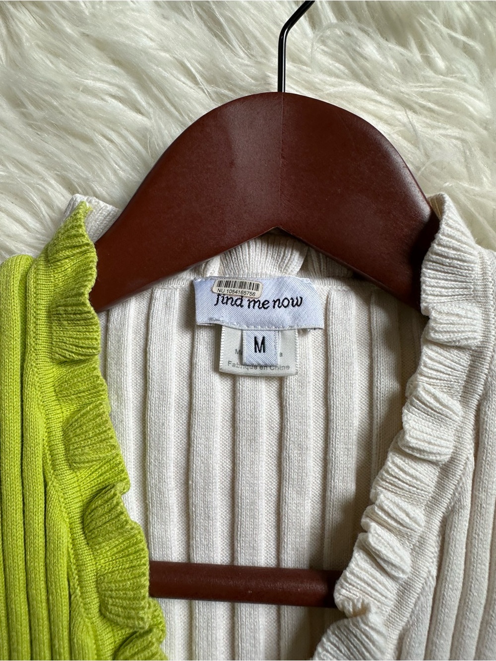 Colorblock Ruffle-Trim Ribbed Crop Top — Lime Green & Cream - Picture 6 of 9